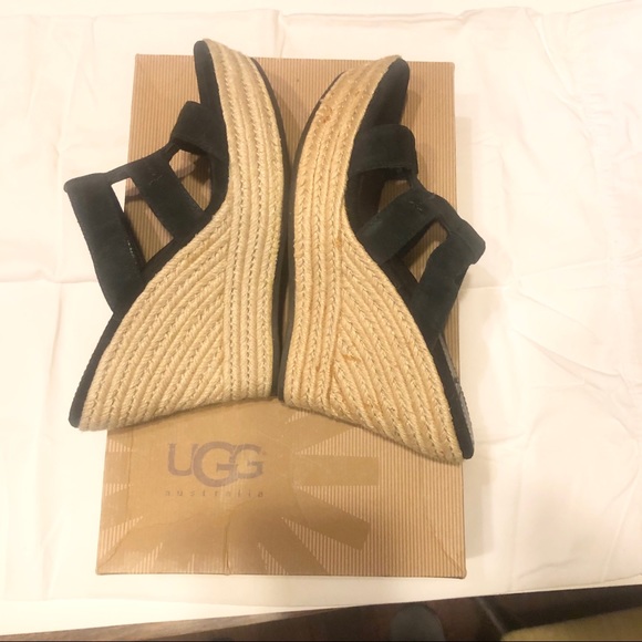 Ugg Tawnie Black Sandal 4.5" Heel Suede Sz 8 - Picture 3 of 12